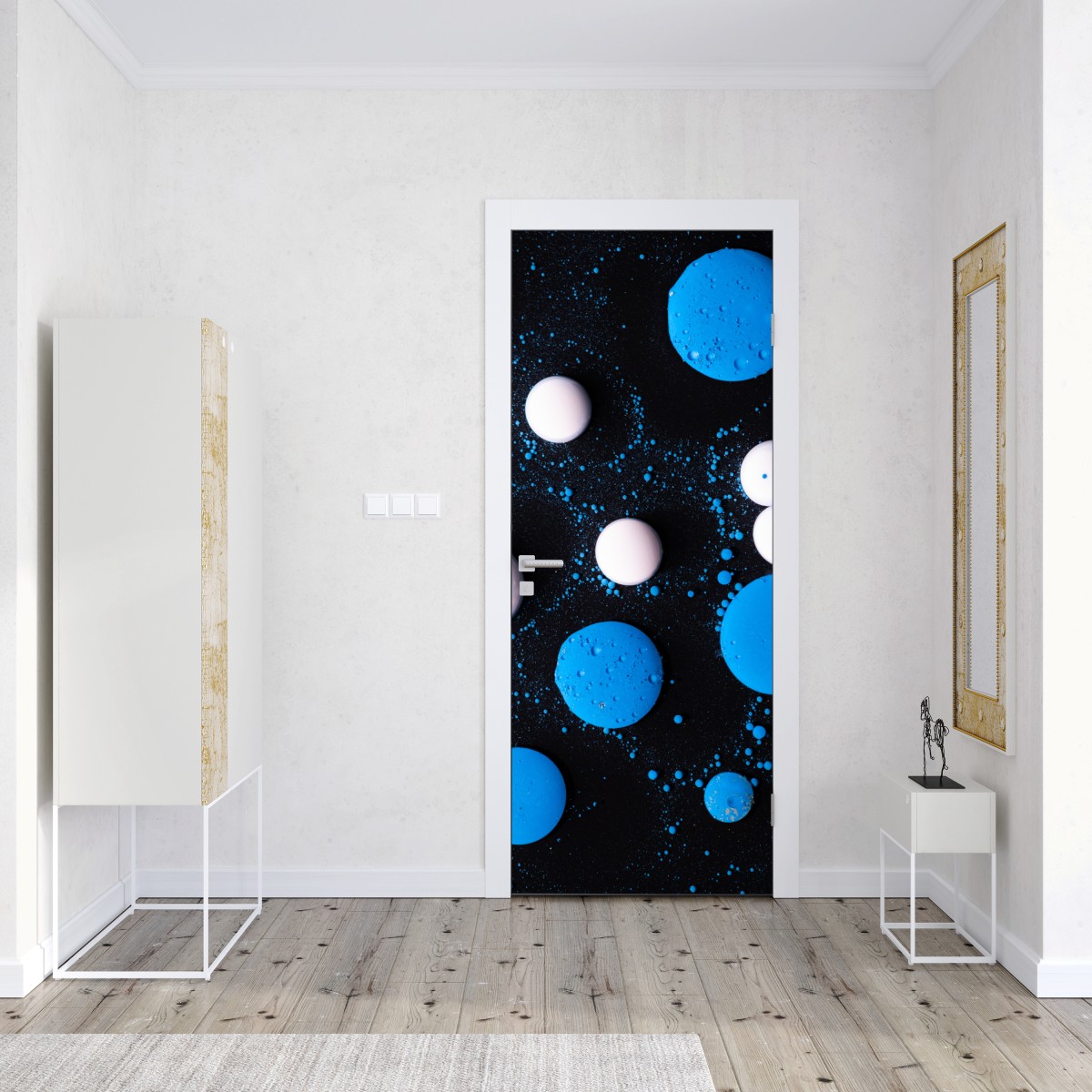 Naklejka na drzwi niebieski marmurowy wzór płynnej farby – Wallissimo® Naklejka na drzwi niebieski marmurowy wzór płynnej farby – Wallissimo®