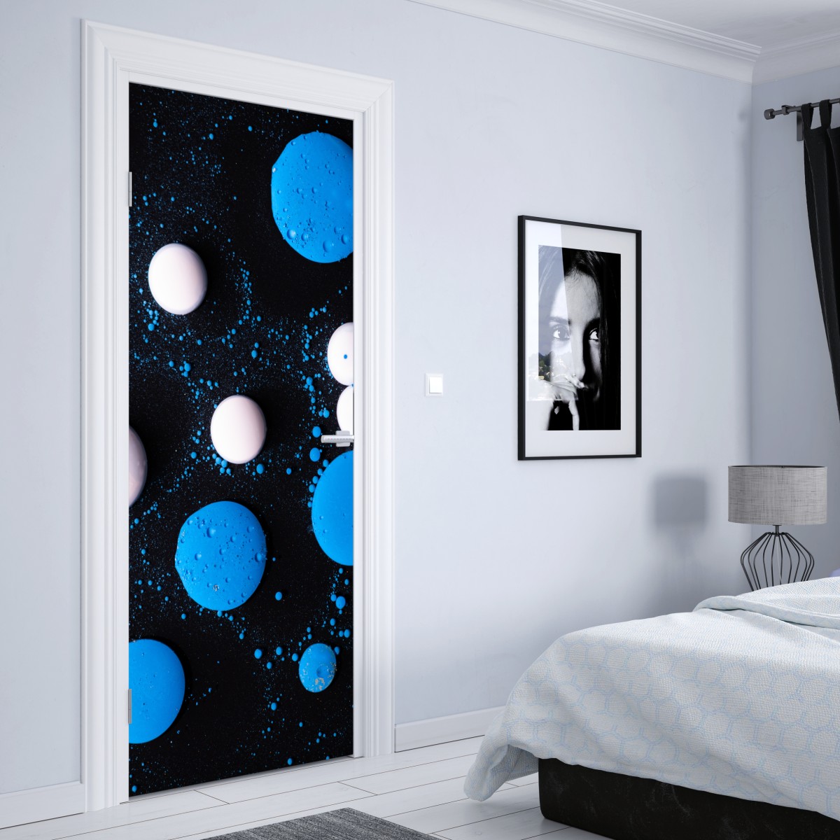 Naklejka na drzwi niebieski marmurowy wzór płynnej farby – Wallissimo® Naklejka na drzwi niebieski marmurowy wzór płynnej farby – Wallissimo®