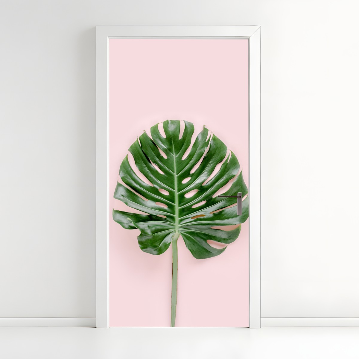 Door sticker monstera leaf on pastel pink background – Wallissimo®