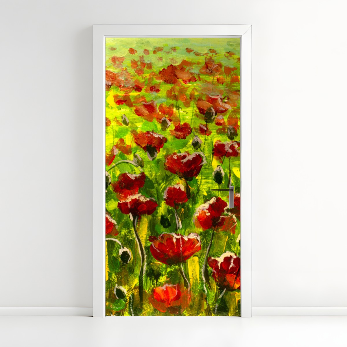 Door sticker vibrant field of red poppies – Wallissimo®