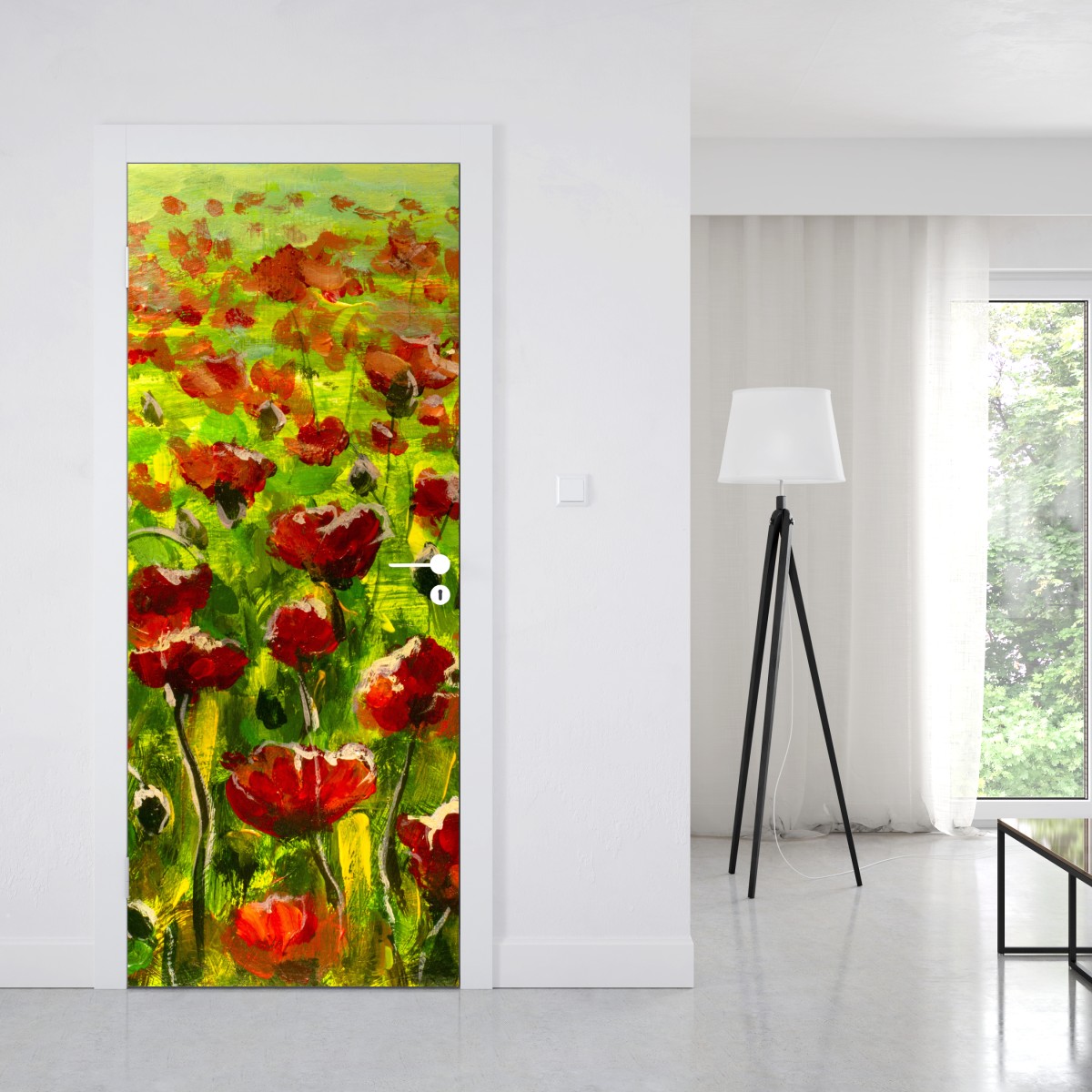 Naklejka na drzwi pole czerwonych maków – Wallissimo® Naklejka na drzwi pole czerwonych maków – Wallissimo®