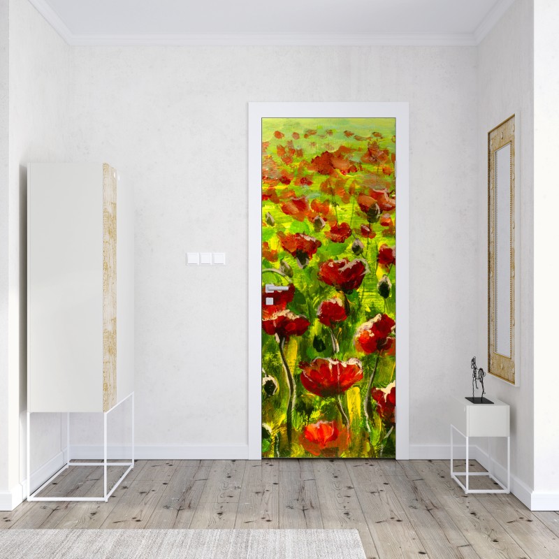 Naklejka na drzwi pole czerwonych maków – Wallissimo® Naklejka na drzwi pole czerwonych maków – Wallissimo®
