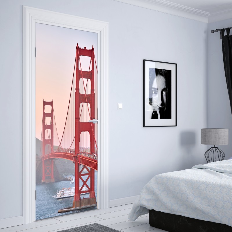Naklejka na drzwi most Golden Gate o zachodzie słońca – Wallissimo® Naklejka na drzwi most Golden Gate o zachodzie słońca – Wallissimo®