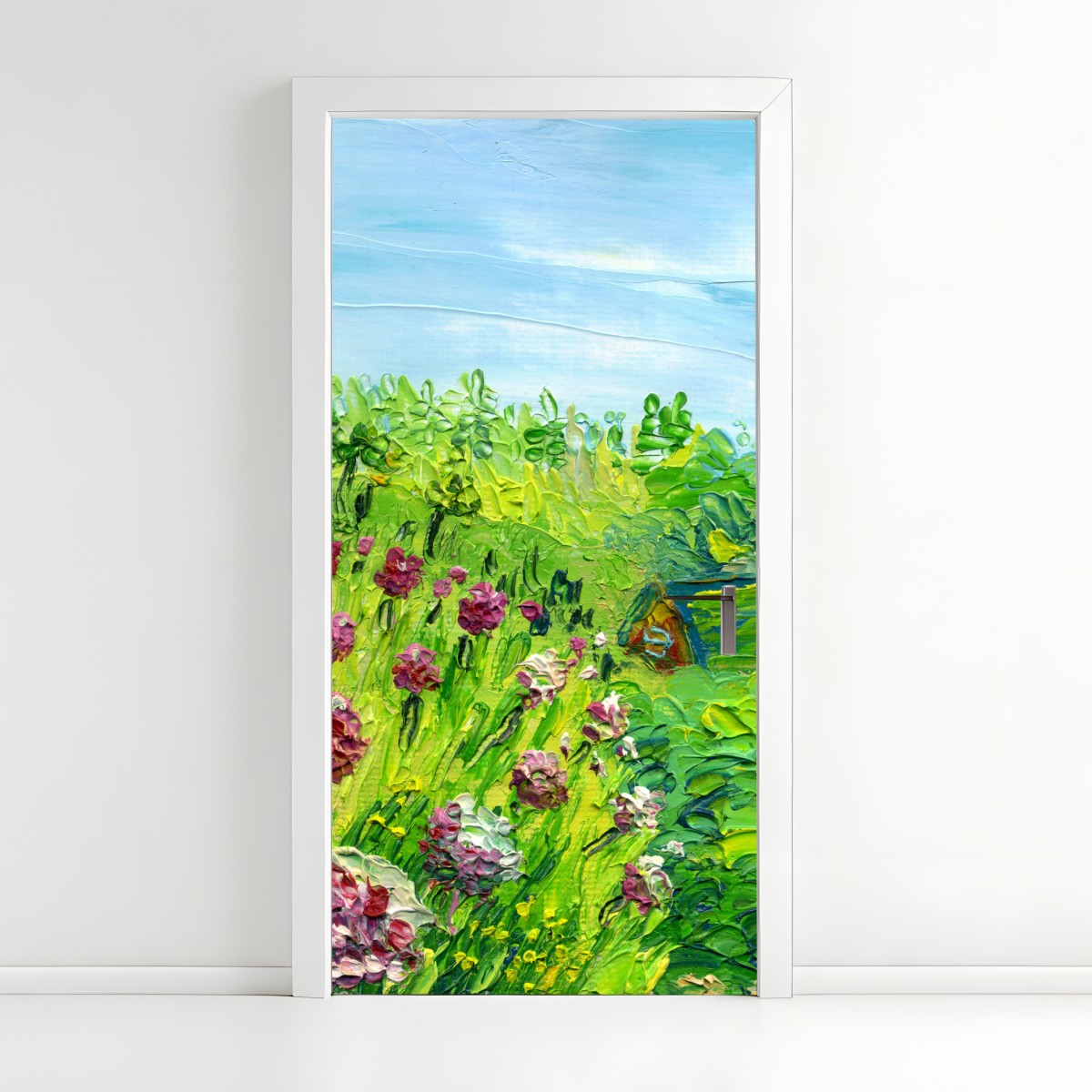 Door sticker peony meadow in spring — impasto floral painting – Wallissimo®