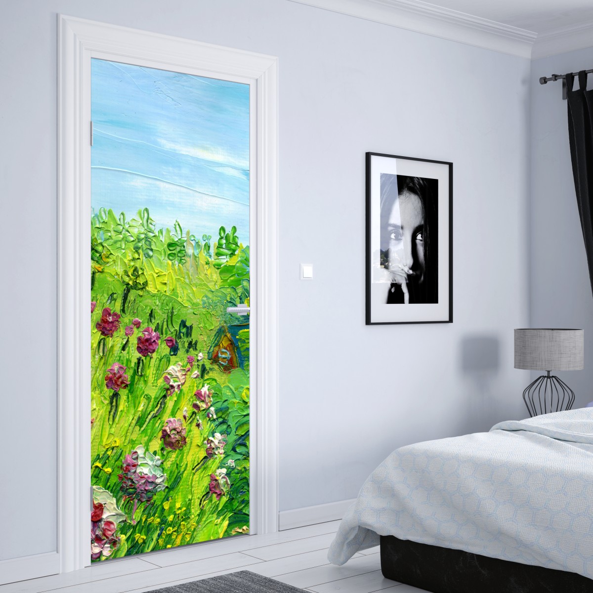 Naklejka na drzwi łąka piwonii wiosenna — impasto kwiatowy obraz – Wallissimo® Naklejka na drzwi łąka piwonii wiosenna — impasto kwiatowy obraz – Wallissimo®