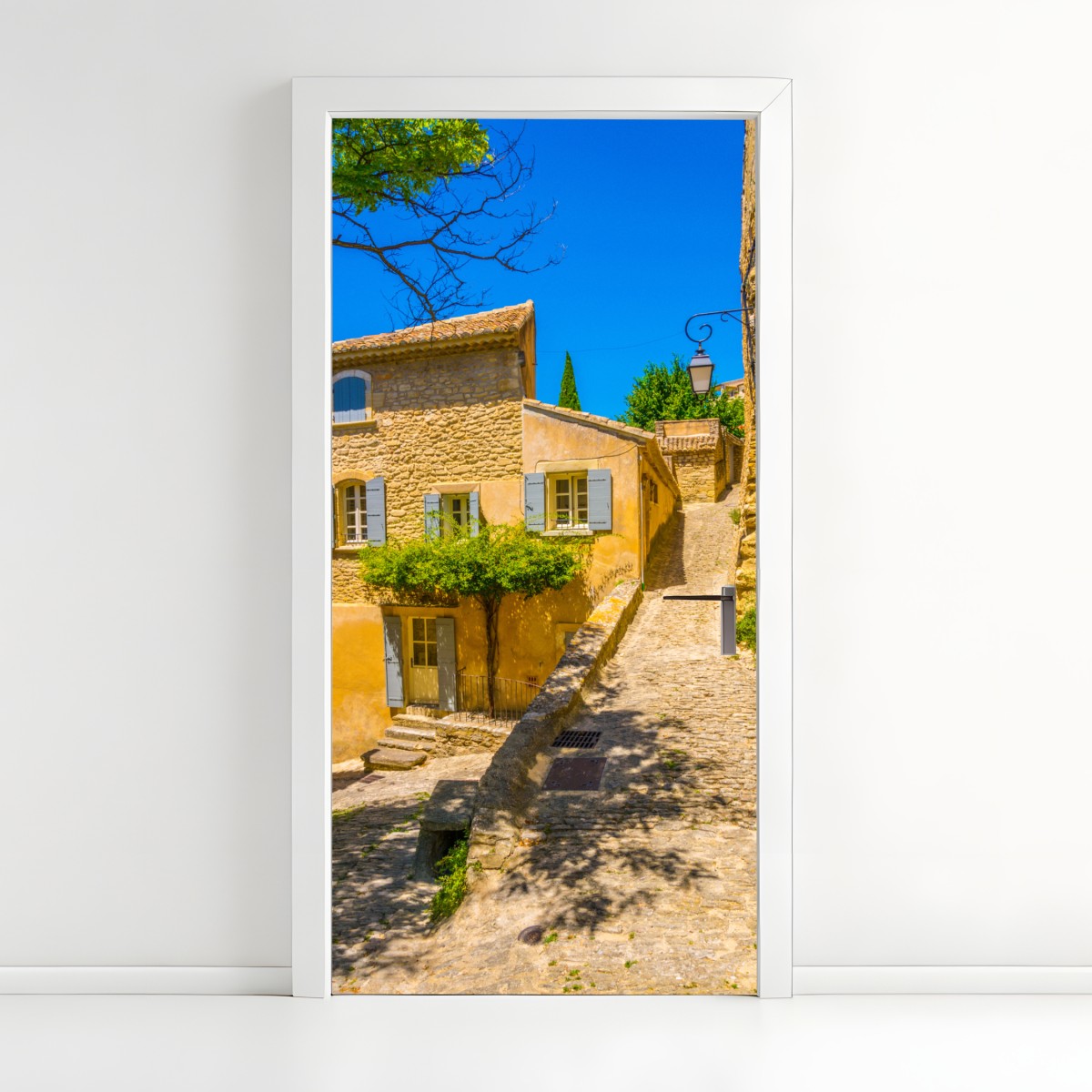Door sticker sunlit stone village street – Wallissimo®
