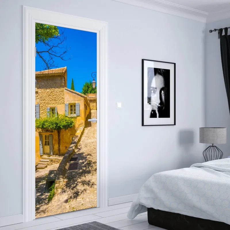 Naklejka na drzwi delikatny niebieski wzór botaniczny – Wallissimo®