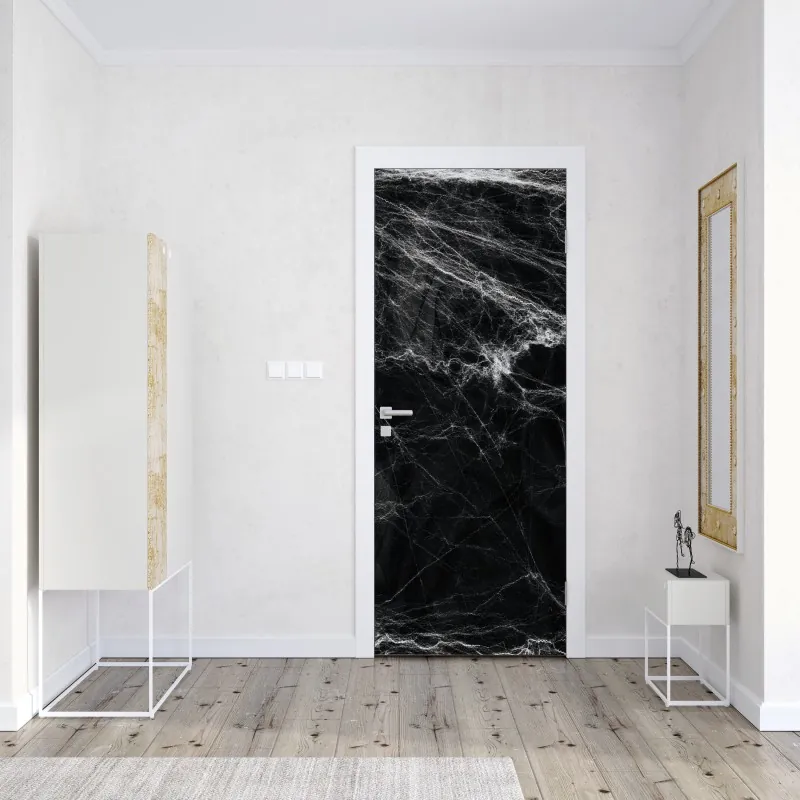 Naklejka na drzwi niebieski marmur ze złotymi żyłami – Wallissimo®
