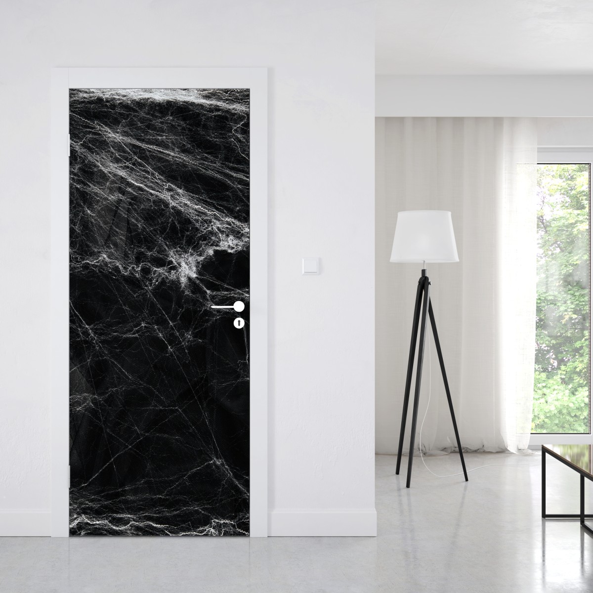 Naklejka na drzwi mroczna pajęczyna na czarnym tle – Wallissimo® Naklejka na drzwi mroczna pajęczyna na czarnym tle – Wallissimo®