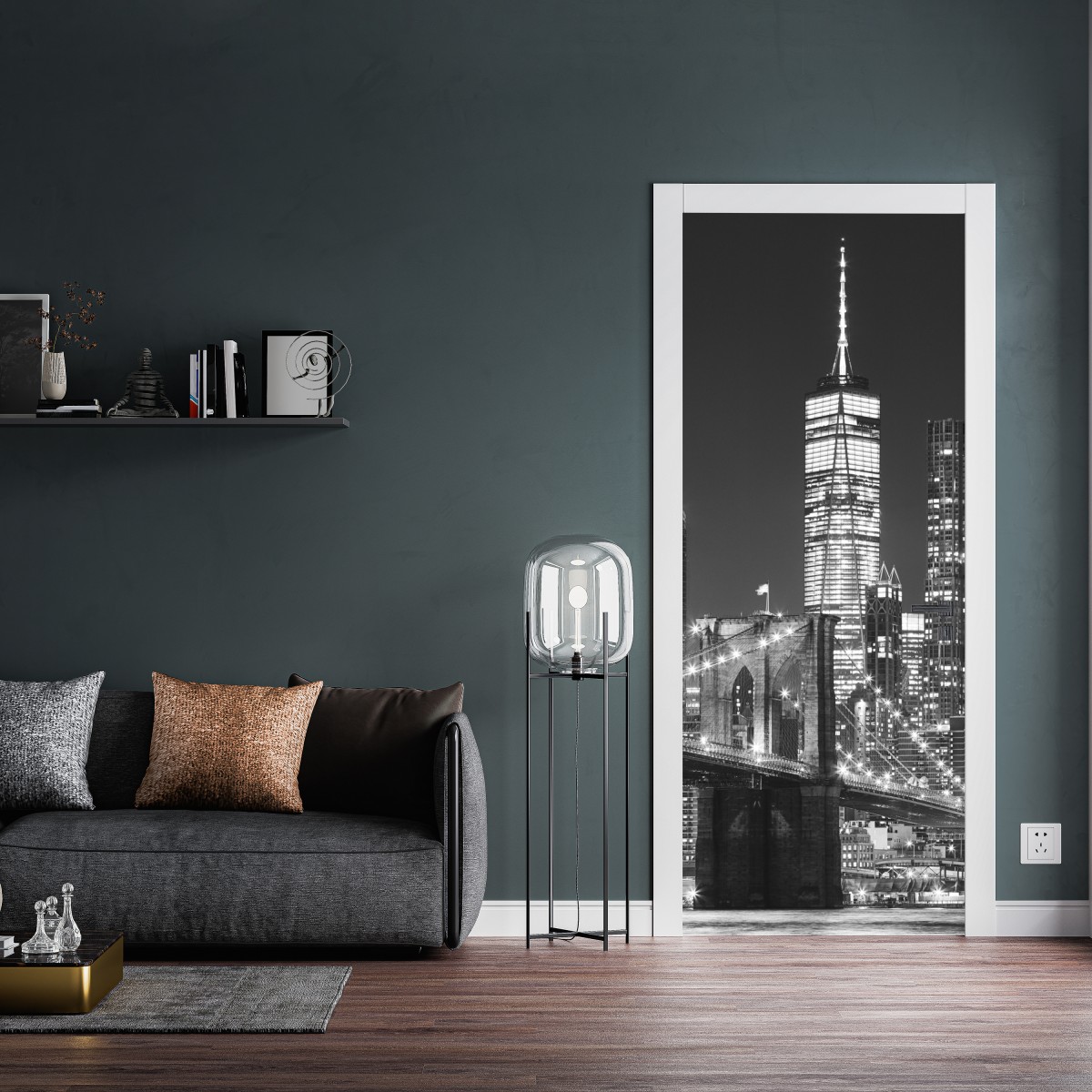 Naklejka na drzwi most Brooklyński i panorama Manhattanu nocą – Wallissimo® Naklejka na drzwi most Brooklyński i panorama Manhattanu nocą – Wallissimo®