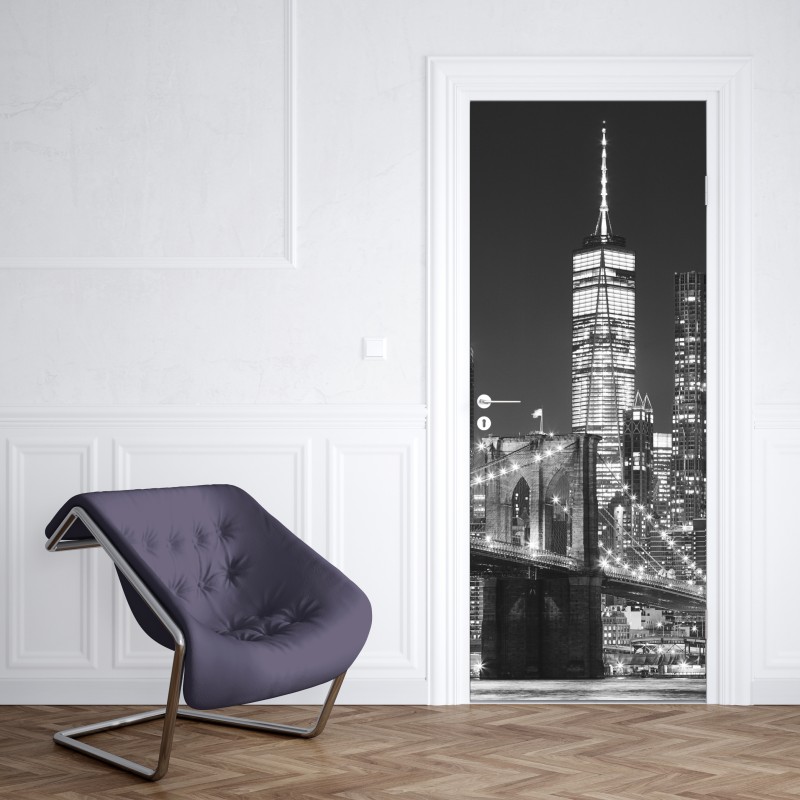 Naklejka na drzwi most Brooklyński i panorama Manhattanu nocą – Wallissimo® Naklejka na drzwi most Brooklyński i panorama Manhattanu nocą – Wallissimo®