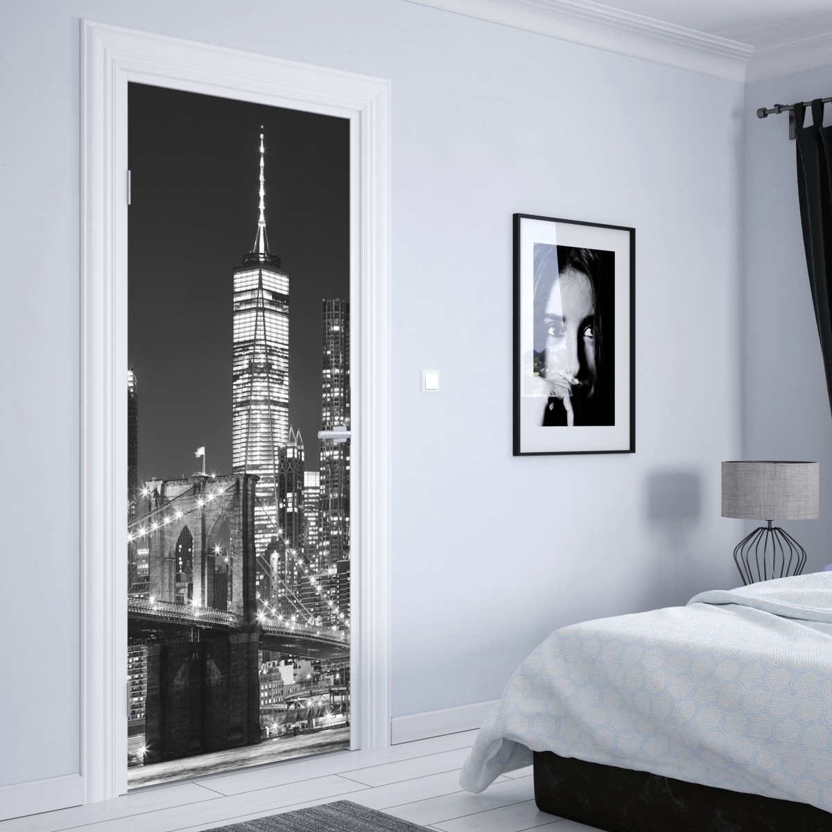 Naklejka na drzwi most Brooklyński i panorama Manhattanu nocą – Wallissimo® Naklejka na drzwi most Brooklyński i panorama Manhattanu nocą – Wallissimo®