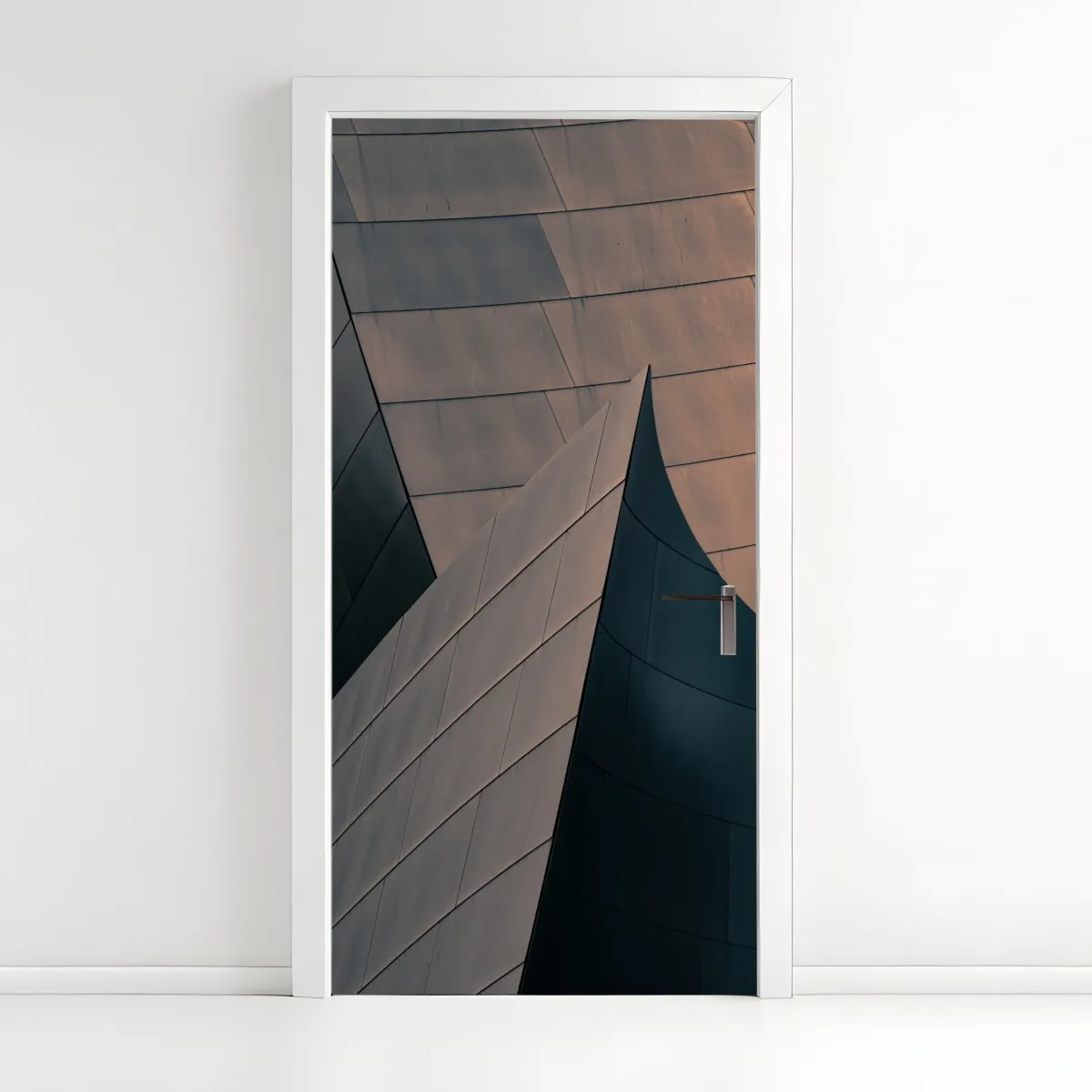 Naklejka na drzwi geometryczne formy architektoniczne w metalu – Wallissimo® Naklejka na drzwi geometryczne formy architektoniczne w metalu – Wallissimo®