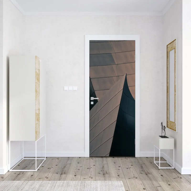 Naklejka na drzwi złoty kwiatowy ornament na granatowym tle – Wallissimo®