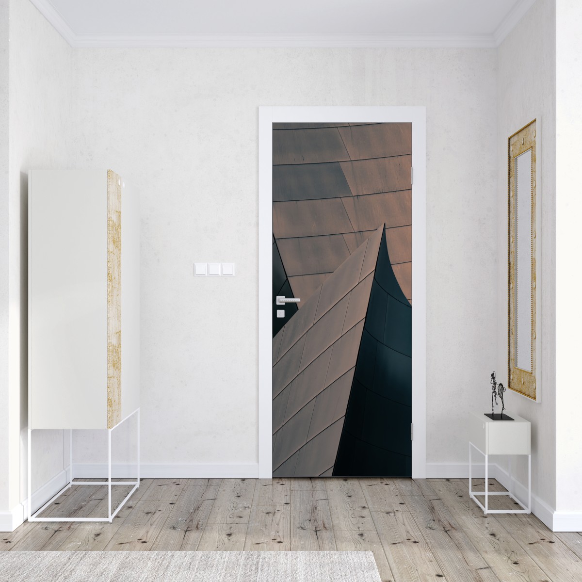 Naklejka na drzwi geometryczne formy architektoniczne w metalu – Wallissimo® Naklejka na drzwi geometryczne formy architektoniczne w metalu – Wallissimo®