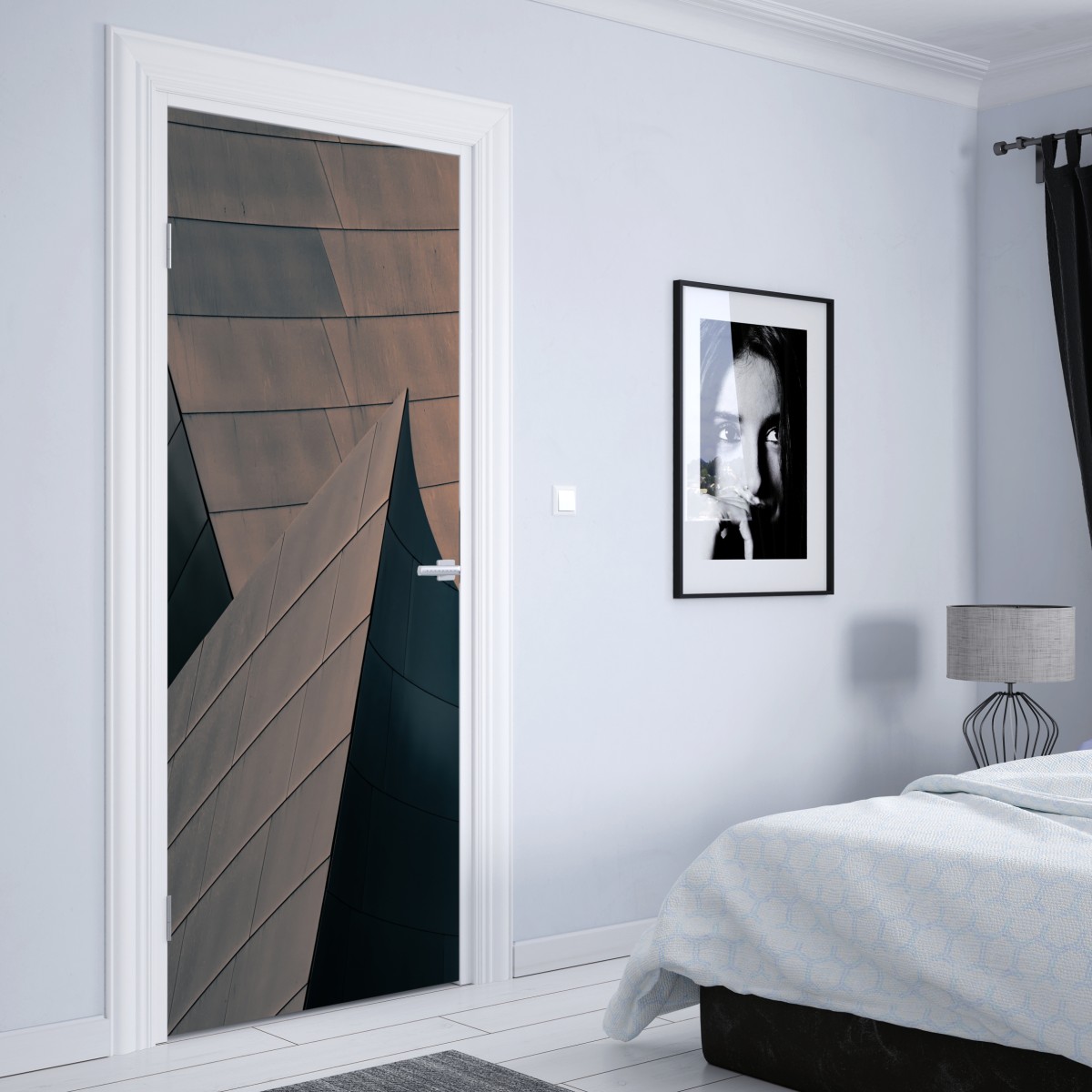 Naklejka na drzwi geometryczne formy architektoniczne w metalu – Wallissimo® Naklejka na drzwi geometryczne formy architektoniczne w metalu – Wallissimo®