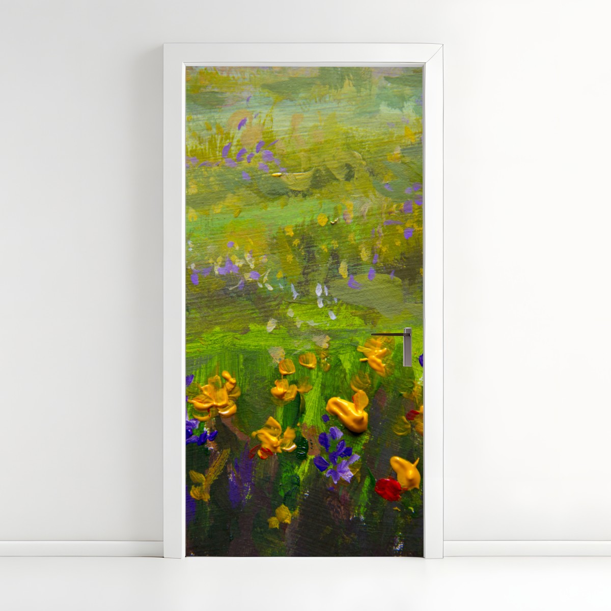 Door sticker vibrant meadow oil painting close-up – Wallissimo®