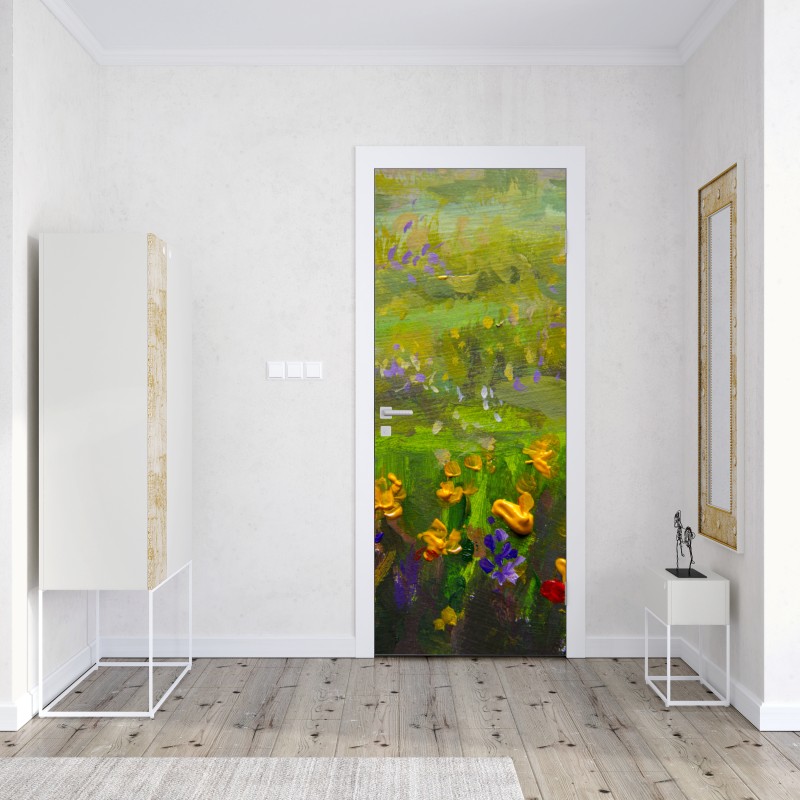 Naklejka na drzwi żywa łąka obraz olejny zbliżenie – Wallissimo® Naklejka na drzwi żywa łąka obraz olejny zbliżenie – Wallissimo®