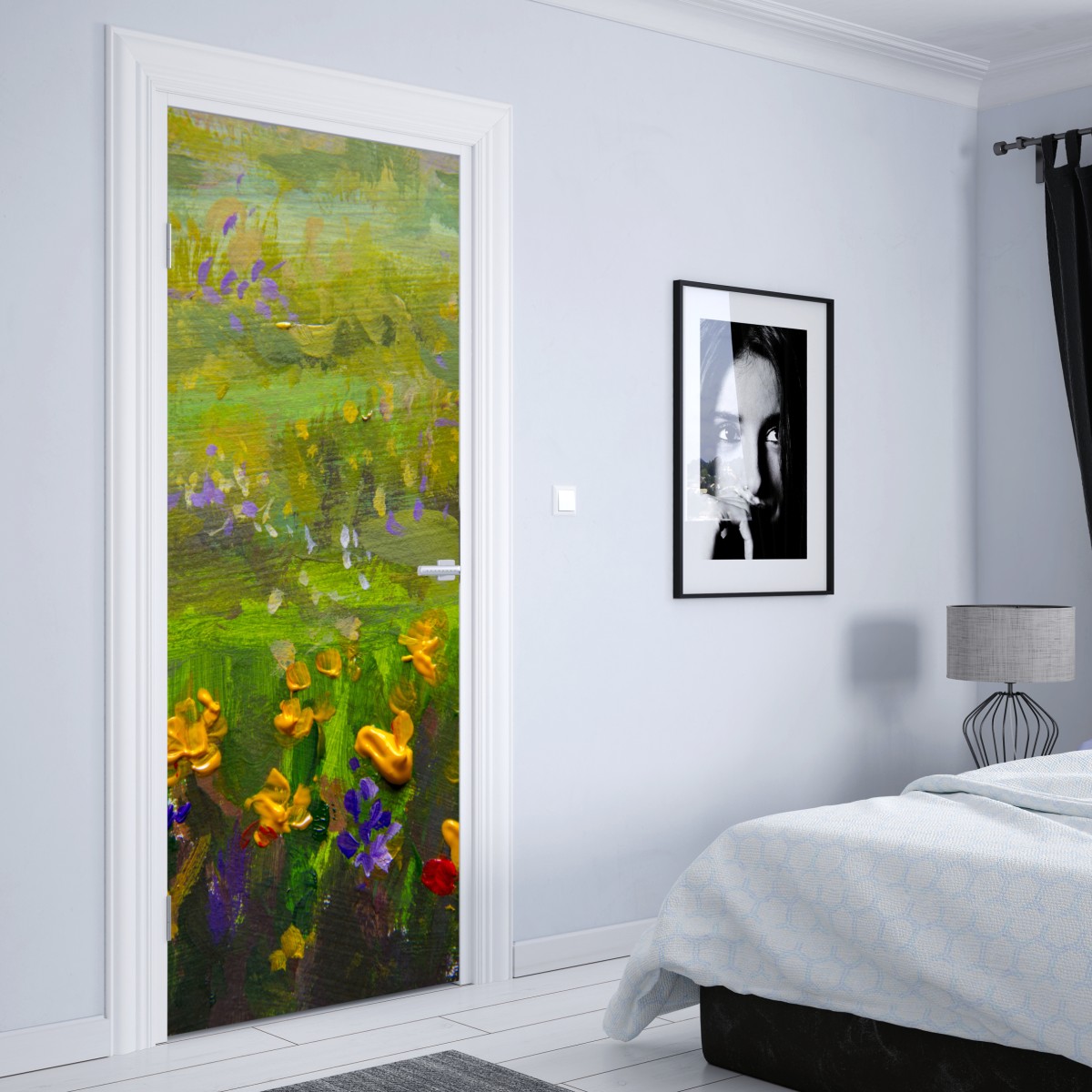 Naklejka na drzwi żywa łąka obraz olejny zbliżenie – Wallissimo® Naklejka na drzwi żywa łąka obraz olejny zbliżenie – Wallissimo®