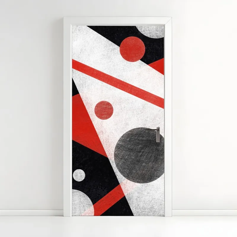 Naklejka na drzwi geometryczna abstrakcja w czerwieni i czerni