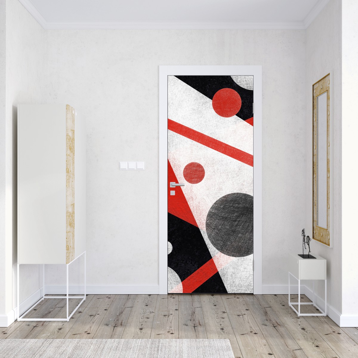 Naklejka na drzwi geometryczna abstrakcja w czerwieni i czerni – Wallissimo® Naklejka na drzwi geometryczna abstrakcja w czerwieni i czerni – Wallissimo®