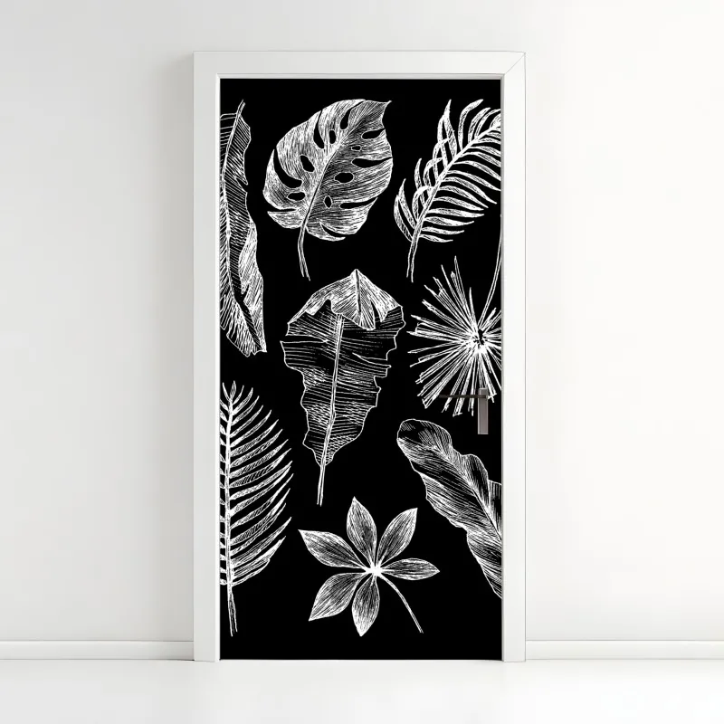 Naklejka na drzwi niebieskie peonie w stylu botanicznym – Wallissimo®