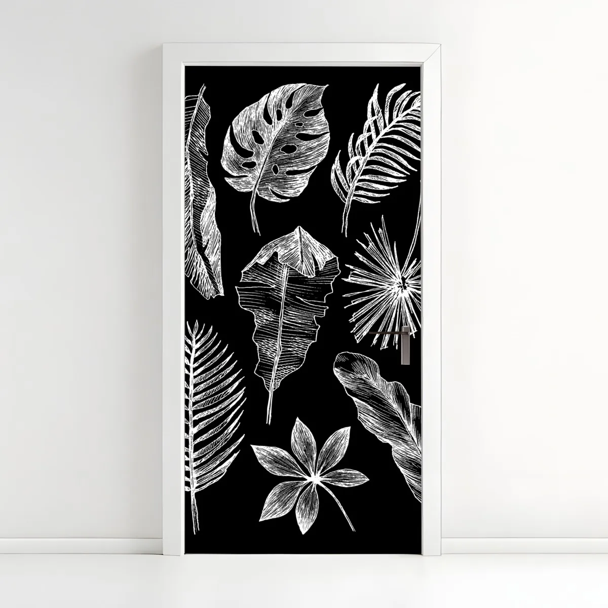 Naklejka na drzwi monochromatyczna kompozycja liści – Wallissimo® Naklejka na drzwi monochromatyczna kompozycja liści – Wallissimo®