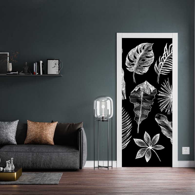 Naklejka na drzwi niebieskie peonie w stylu botanicznym – Wallissimo®