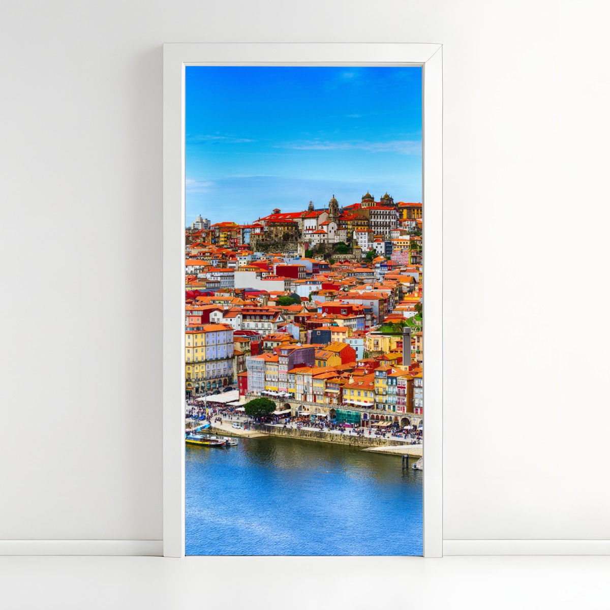 Door sticker Porto vibrant riverside panorama – Wallissimo®