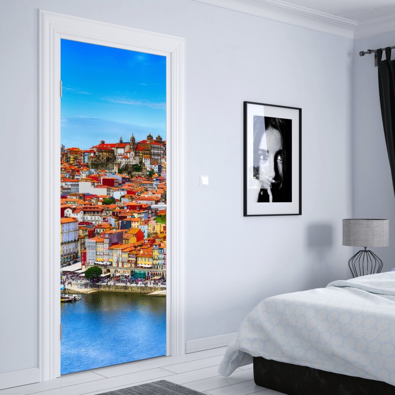 Naklejka na drzwi Porto barwny widok nadbrzeża – Wallissimo® Naklejka na drzwi Porto barwny widok nadbrzeża – Wallissimo®