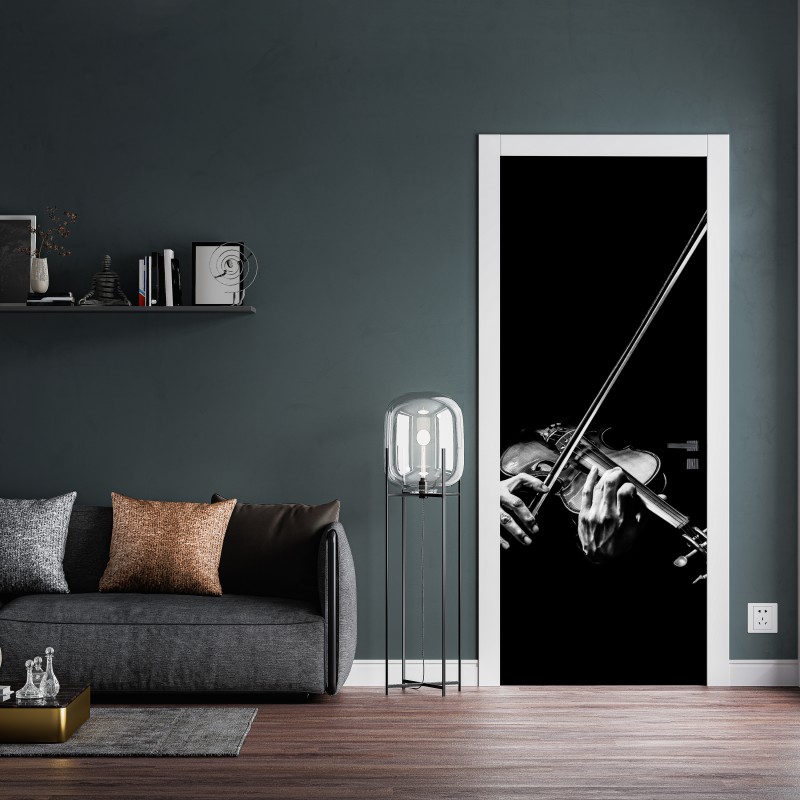 Naklejka na drzwi monochromatyczne dłonie skrzypka – Wallissimo® Naklejka na drzwi monochromatyczne dłonie skrzypka – Wallissimo®