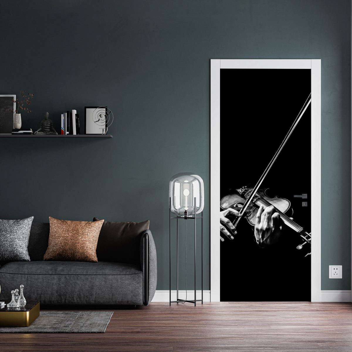 Naklejka na drzwi monochromatyczne dłonie skrzypka – Wallissimo® Naklejka na drzwi monochromatyczne dłonie skrzypka – Wallissimo®