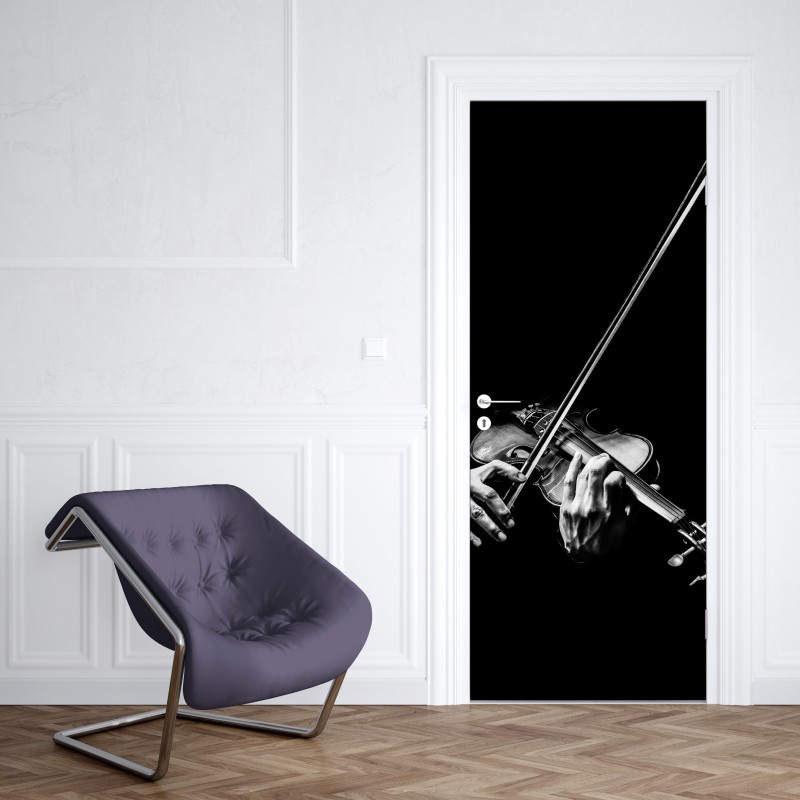 Naklejka na drzwi monochromatyczne dłonie skrzypka – Wallissimo® Naklejka na drzwi monochromatyczne dłonie skrzypka – Wallissimo®