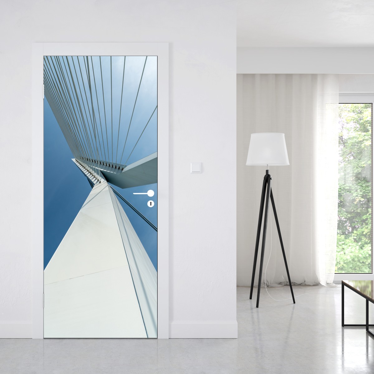 Naklejka na drzwi wznoszące się linie: nowoczesny pylon mostu – Wallissimo® Naklejka na drzwi wznoszące się linie: nowoczesny pylon mostu – Wallissimo®
