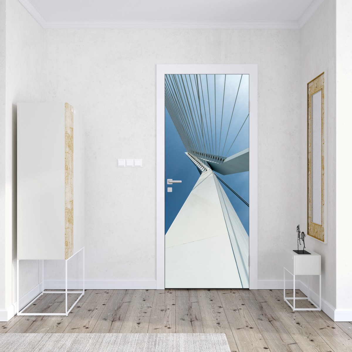 Naklejka na drzwi wznoszące się linie: nowoczesny pylon mostu – Wallissimo® Naklejka na drzwi wznoszące się linie: nowoczesny pylon mostu – Wallissimo®