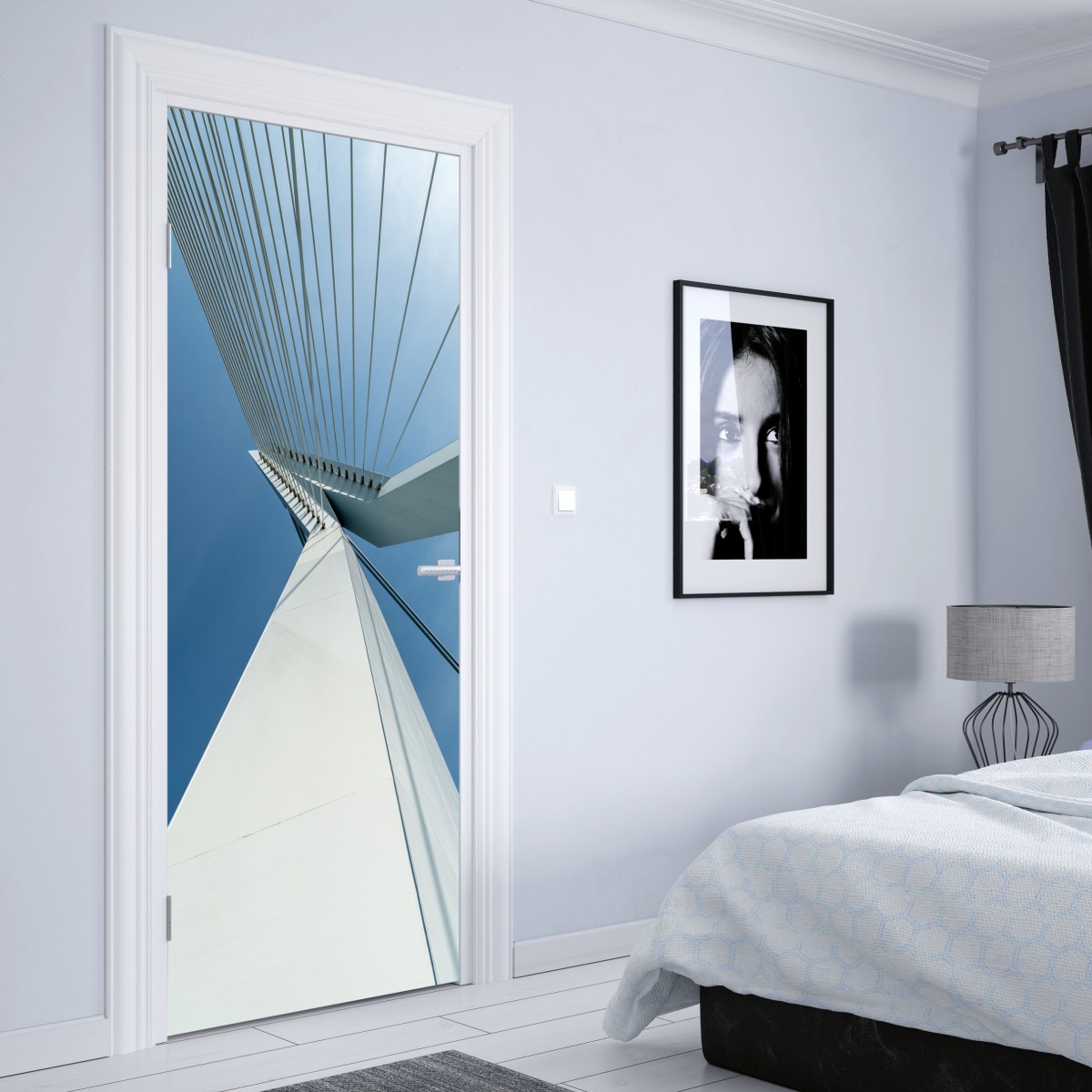 Naklejka na drzwi wznoszące się linie: nowoczesny pylon mostu – Wallissimo® Naklejka na drzwi wznoszące się linie: nowoczesny pylon mostu – Wallissimo®