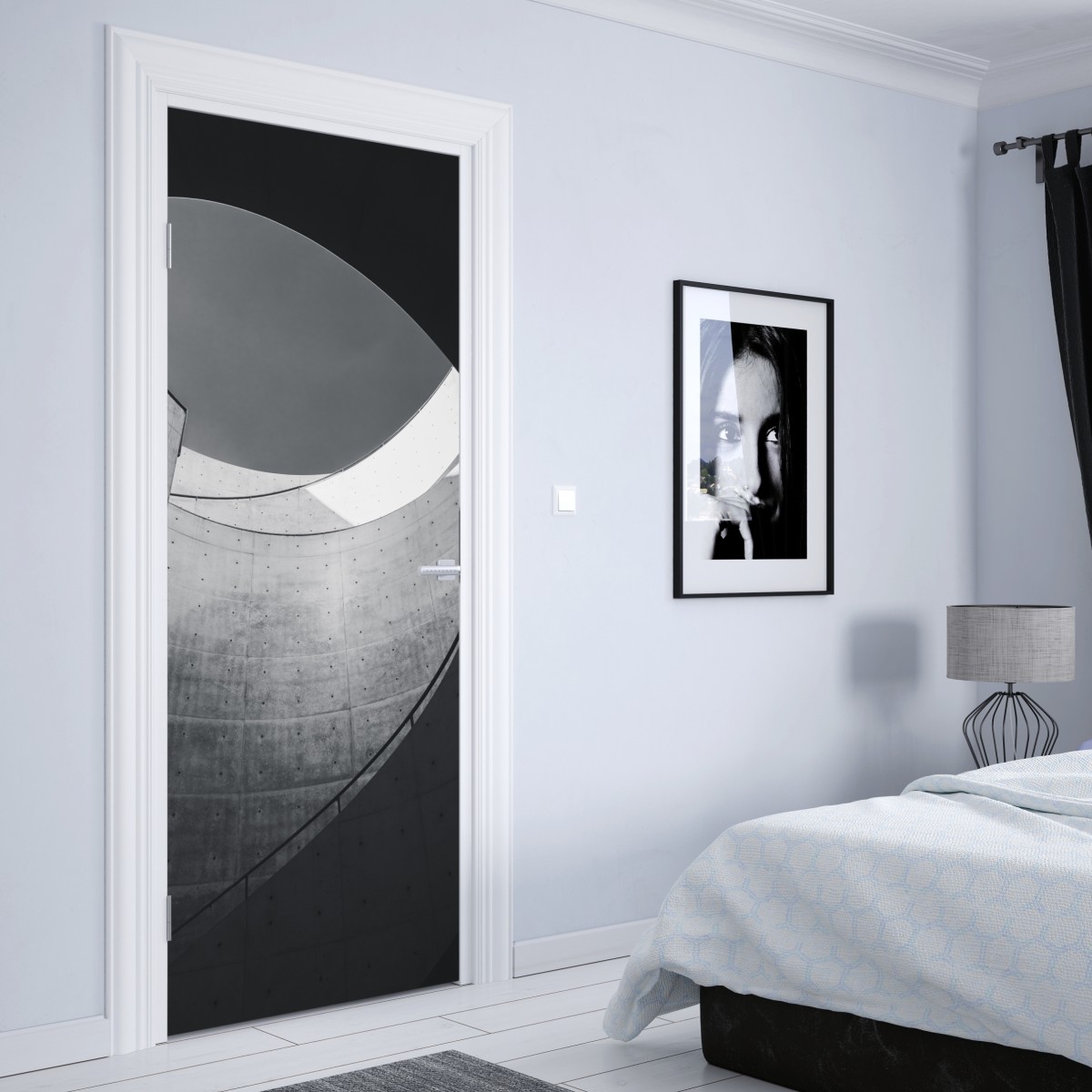 Naklejka na drzwi zakrzywione betonowe schody spiralne – Wallissimo® Naklejka na drzwi zakrzywione betonowe schody spiralne – Wallissimo®