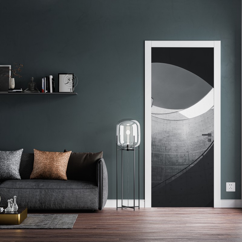 Naklejka na drzwi zakrzywione betonowe schody spiralne – Wallissimo® Naklejka na drzwi zakrzywione betonowe schody spiralne – Wallissimo®
