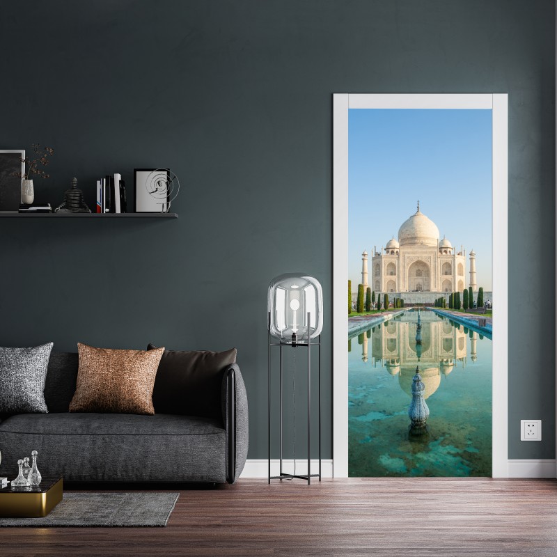 Naklejka na drzwi turkusowo-złota abstrakcyjna marmurkowa faktura – Wallissimo®