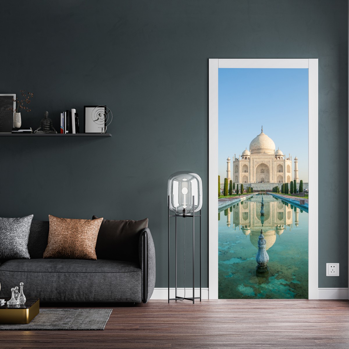 Naklejka na drzwi Tadź Mahal odbicie w porannym świetle – Wallissimo® Naklejka na drzwi Tadź Mahal odbicie w porannym świetle – Wallissimo®