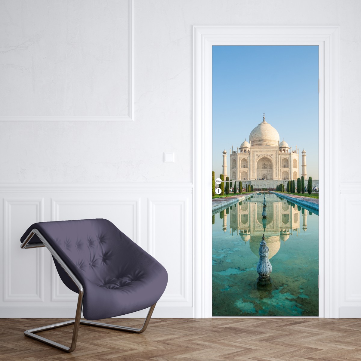 Naklejka na drzwi Tadź Mahal odbicie w porannym świetle – Wallissimo® Naklejka na drzwi Tadź Mahal odbicie w porannym świetle – Wallissimo®
