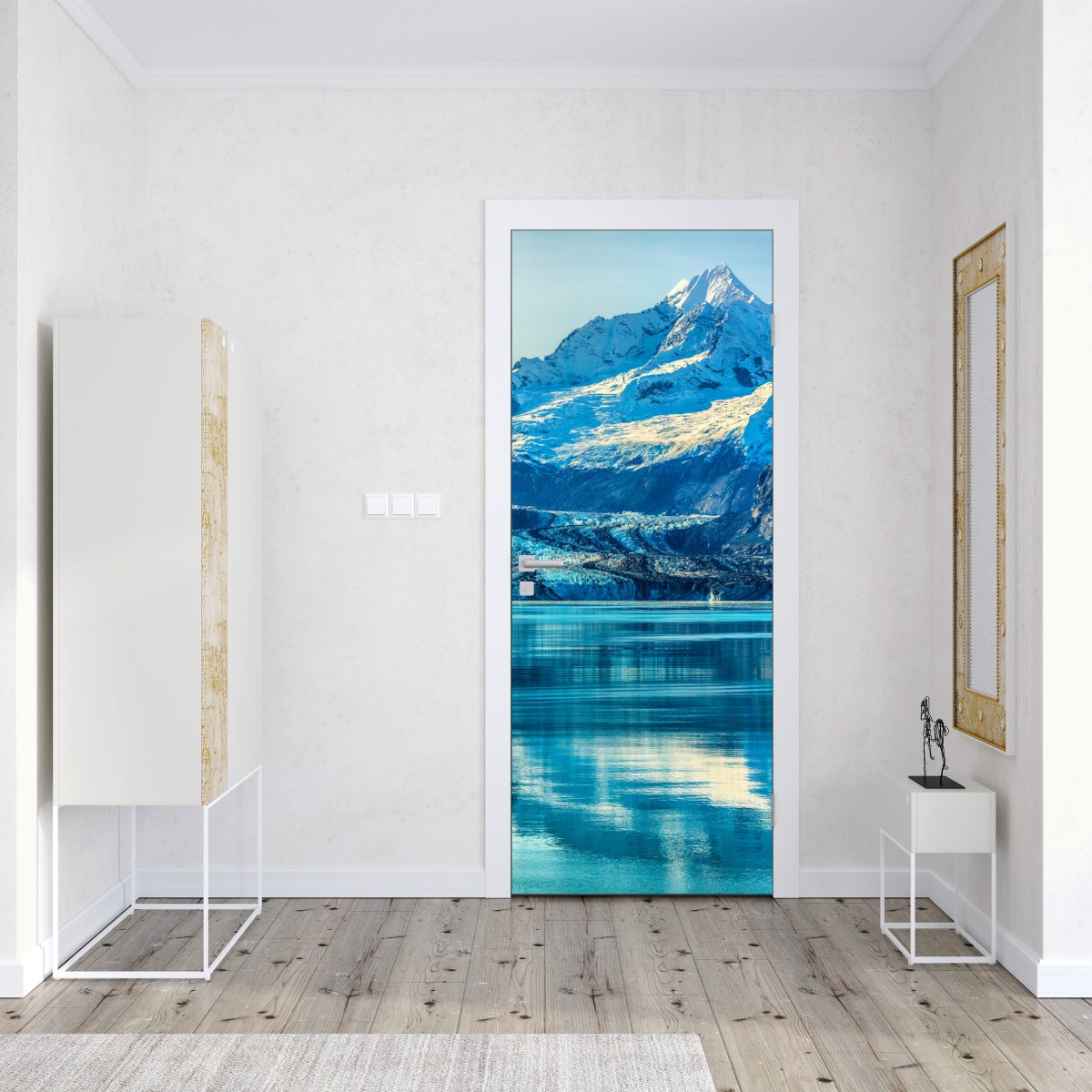 Naklejka na drzwi majestatyczny alpejski lodowiec w odbiciu – Wallissimo® Naklejka na drzwi majestatyczny alpejski lodowiec w odbiciu – Wallissimo®