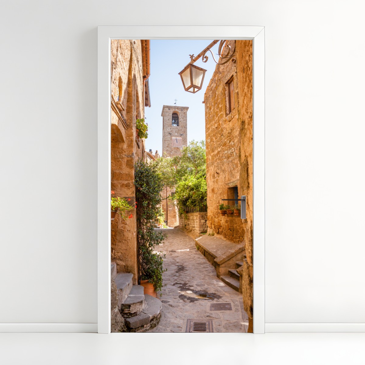 Door sticker sunlit alley in Civita di Bagnoregio – Wallissimo®