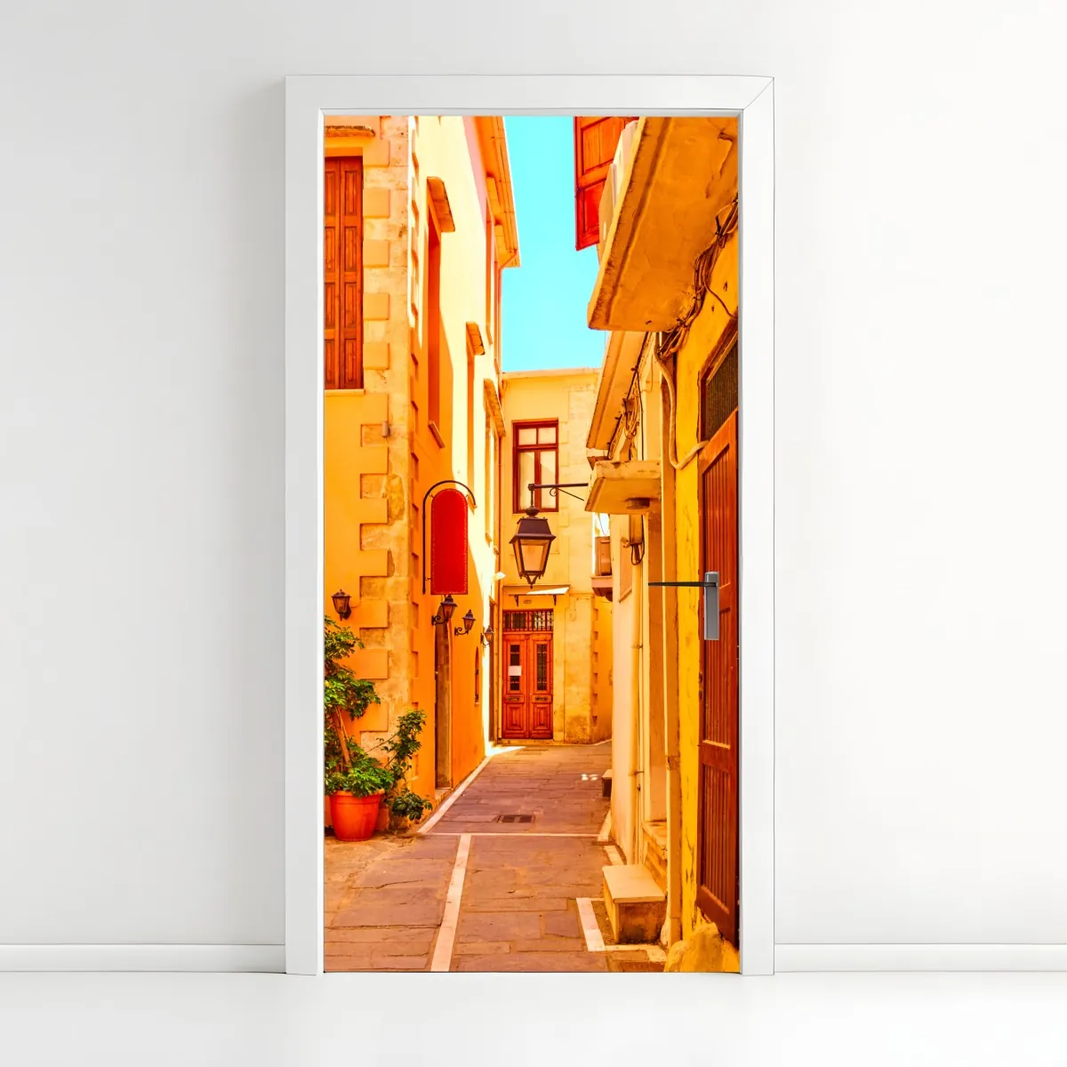 Naklejka na drzwi słoneczna żółta uliczka w Rethymno, Kreta – Wallissimo® Naklejka na drzwi słoneczna żółta uliczka w Rethymno, Kreta – Wallissimo®