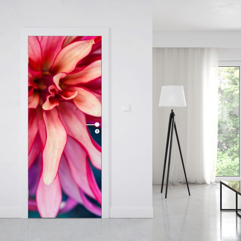 Naklejka na drzwi żywe różowe makro kwiatu – Wallissimo® Naklejka na drzwi żywe różowe makro kwiatu – Wallissimo®