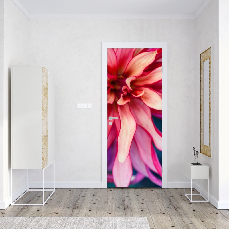 Naklejka na drzwi żywe różowe makro kwiatu – Wallissimo® Naklejka na drzwi żywe różowe makro kwiatu – Wallissimo®