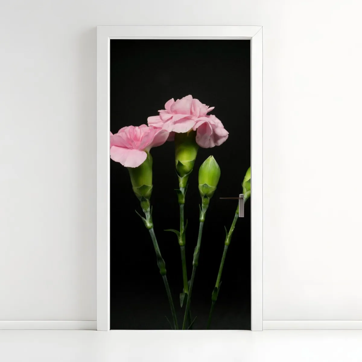 Naklejka na drzwi różowe goździki na czarnym tle – Wallissimo® Naklejka na drzwi różowe goździki na czarnym tle – Wallissimo®