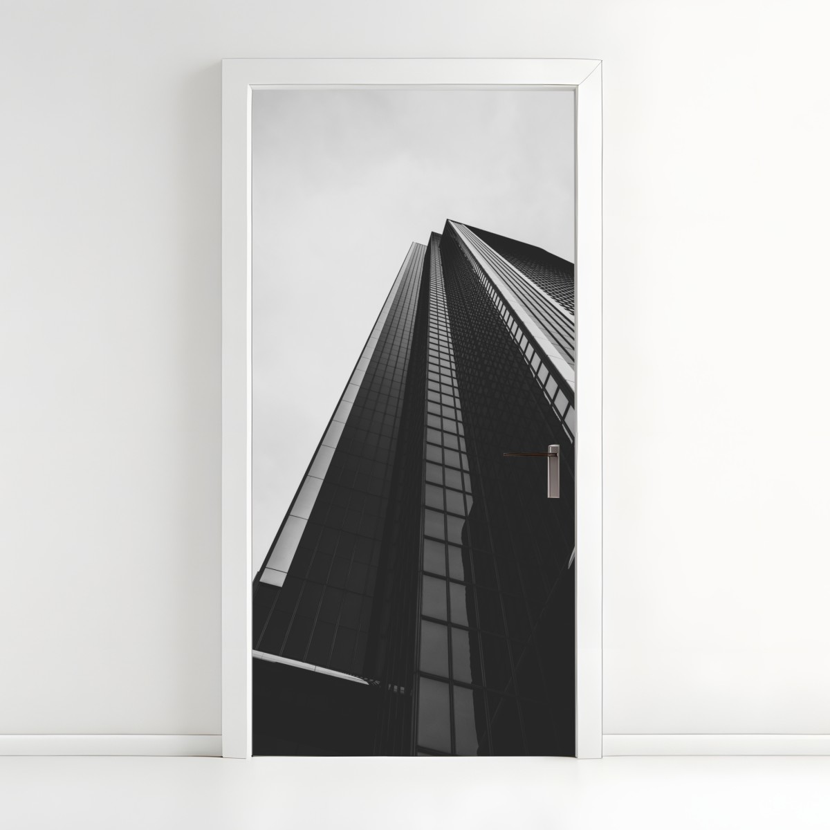 Door sticker towering modern skyscraper in monochrome – Wallissimo®