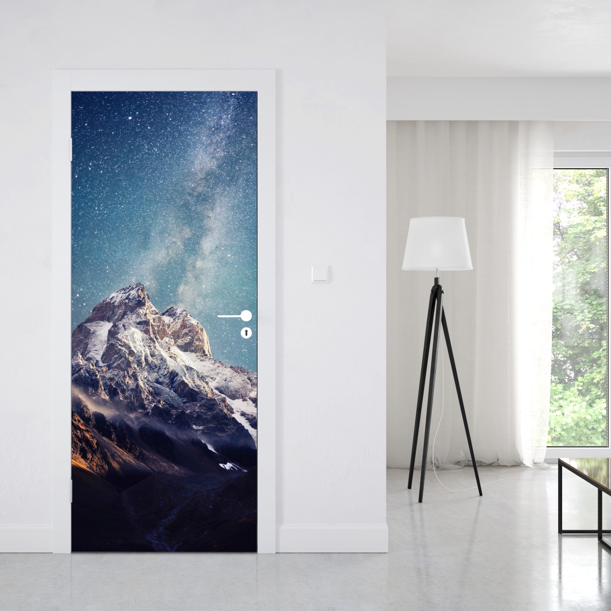 Naklejka na drzwi noc pełna gwiazd nad Ushba – Wallissimo® Naklejka na drzwi noc pełna gwiazd nad Ushba – Wallissimo®
