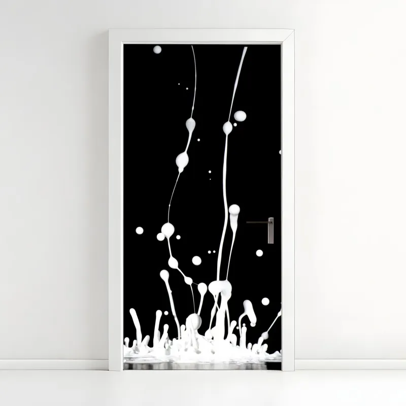 Naklejka na drzwi biały rozprysk na czarnym tle